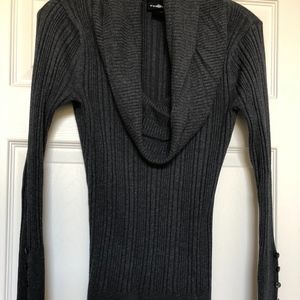 GRAY KNIT COWL NECK SWEATER